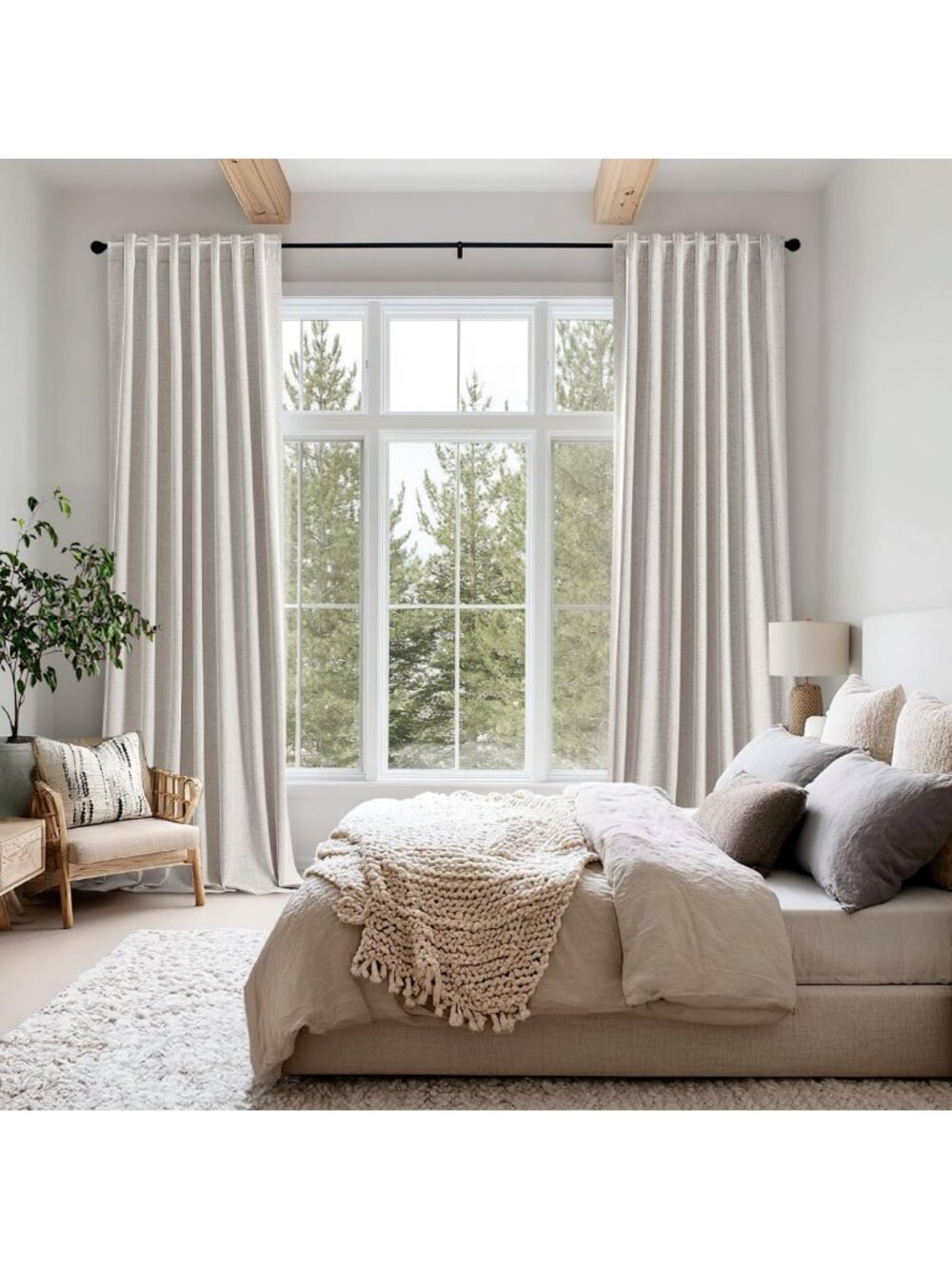 100% Blackout Linen Curtains - Ivory Thermal Insulation Room Darkening Drapes - Picture 8 of 8